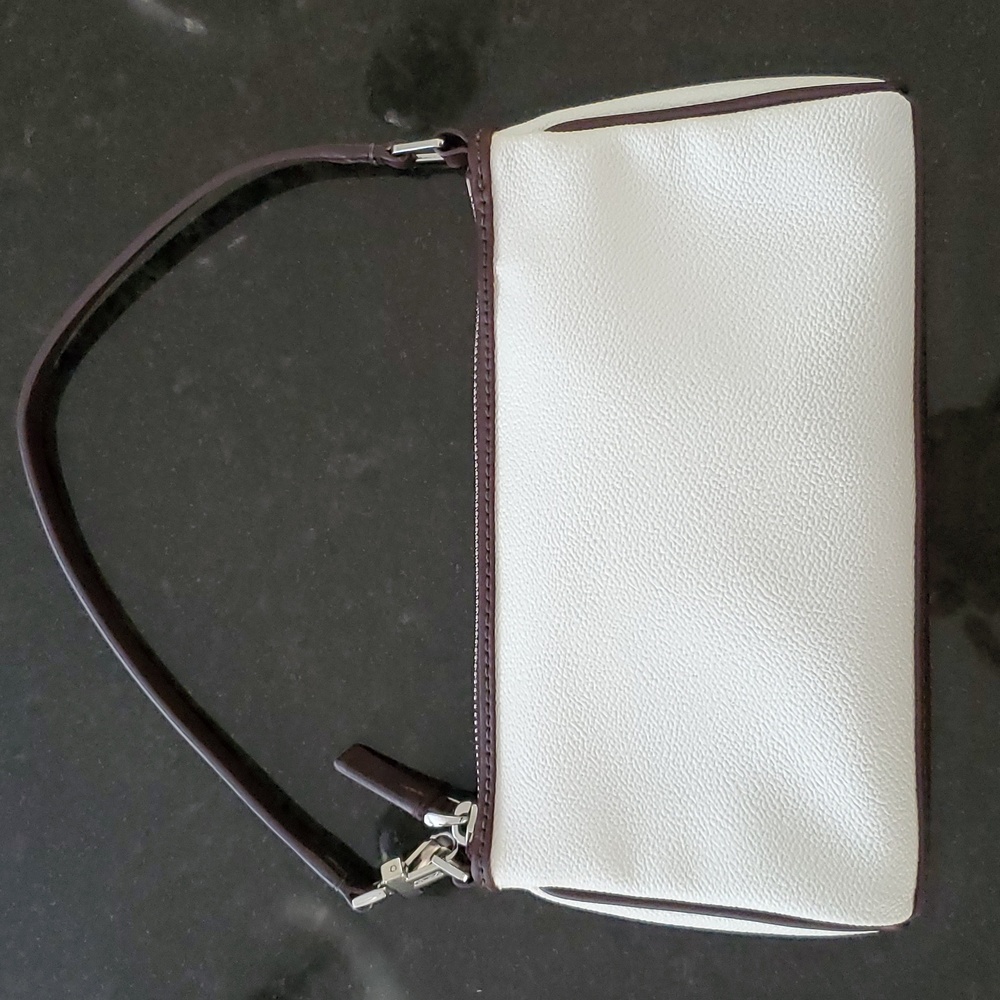 Tumi Wrislet or Bag Interior Pouch in White Coated Canvas, Brown Leather…